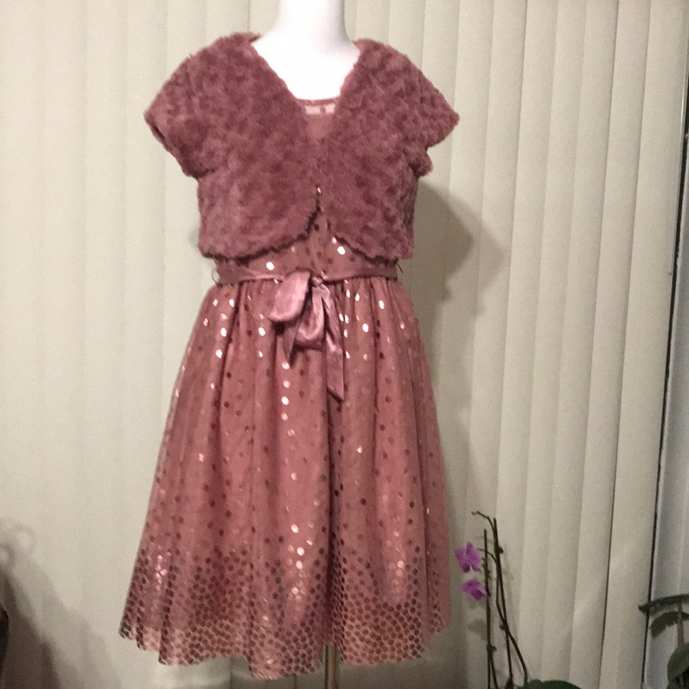 NWT Rose gold pink tulle dress with jacket.